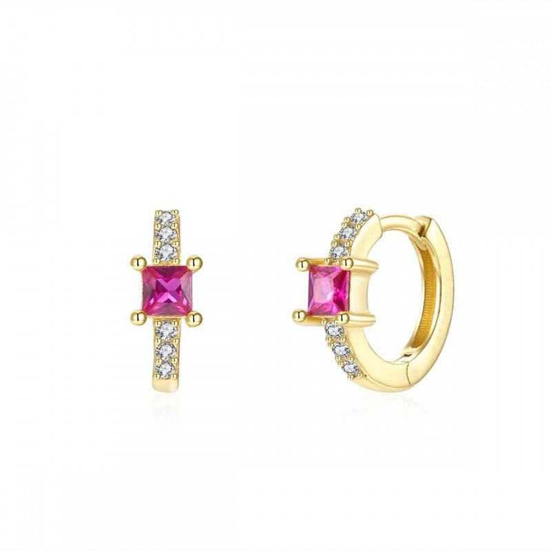 Square Zircon Female Style Light Luxury Design Earrings