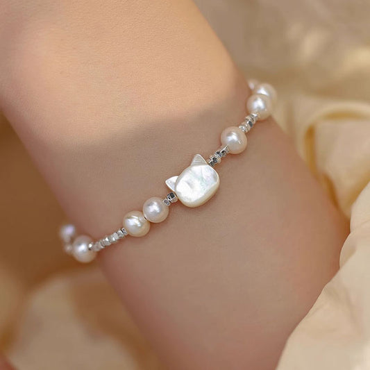 White Shell Cat Freshwater Pearl Small Pieces Of Female Style Bracelet