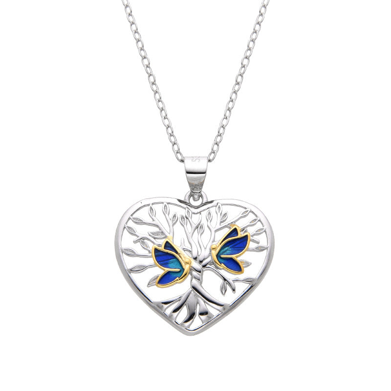 Sier Heart-shaped Lucky Tree Butterfly Female Summer Niche Necklaces