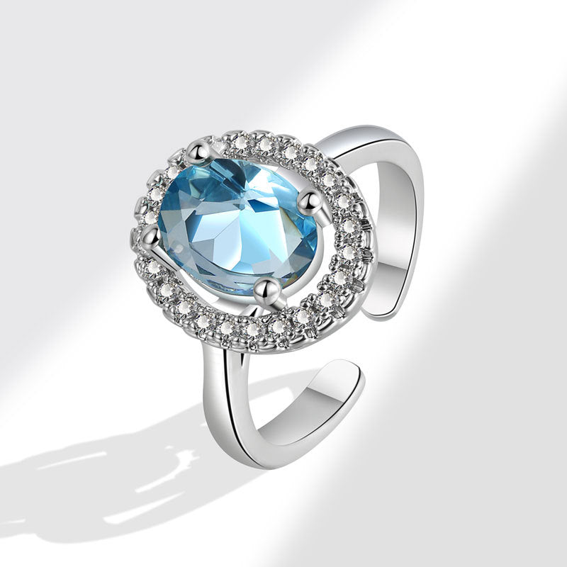 Women's Ornament Korean Style Elegant Egg-shaped Blue Zircon Rings