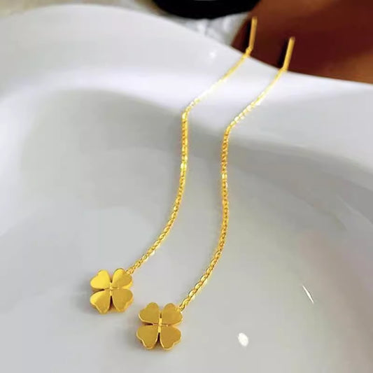 Women's Glossy Clover Lines Tassel Titanium Steel Rings