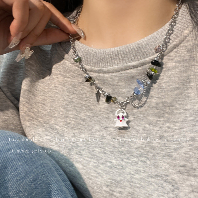 Black White Ghost Monster Female Design Sweet Cool Wind Beaded Necklaces
