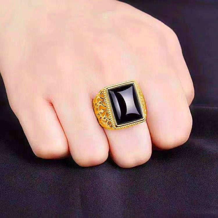 Men's Fashion Golden Personality Simple Imitation Carnelian Rings