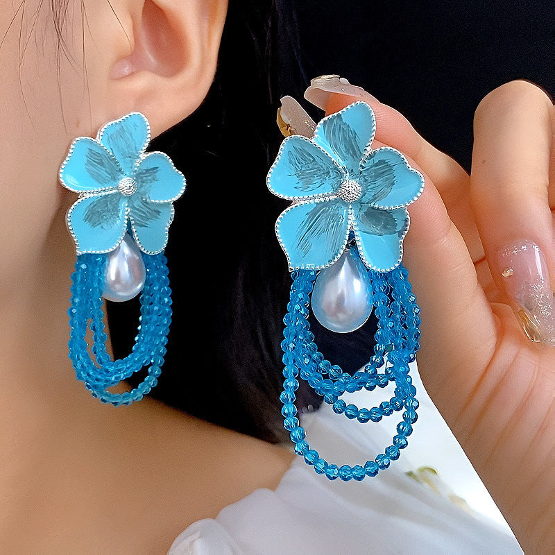 Women's Seaside Vacation Style Female Flower Long Earrings