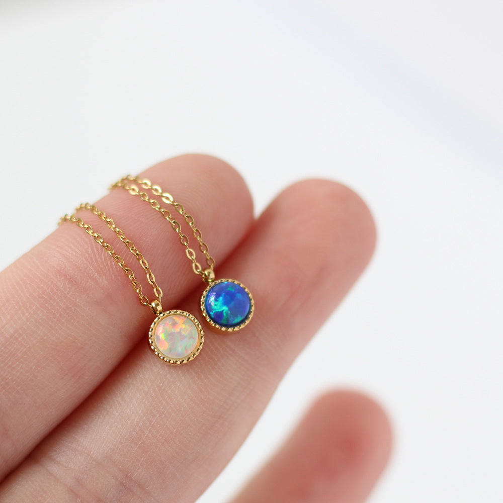 Color Round Artificial Opal Imitation Titanium Necklaces