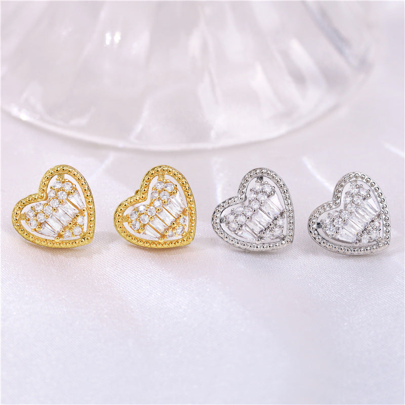 Women's Plaid Copper Inlaid Zircon Electroplated Creative Style Earrings