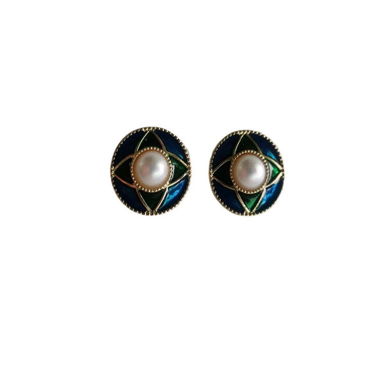 Women's Fashion Ear Colored Glaze Gem Antique Style Light Luxury High-grade Earrings