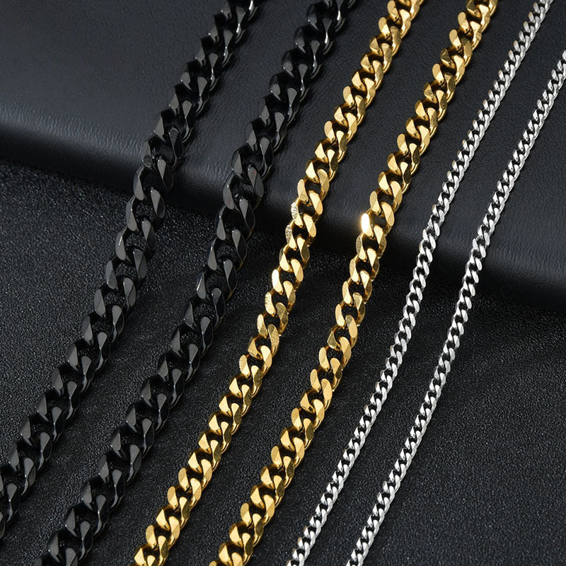 Men's Stainless Steel Hip Hop Six-sided Grinding Cuban Link Chain Titanium Necklaces