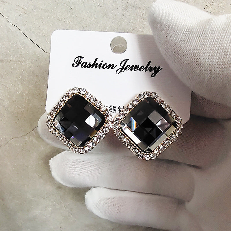 Fashion Exaggerated Alloy Prismatic Crystal Female Temperament Electroplated Earrings