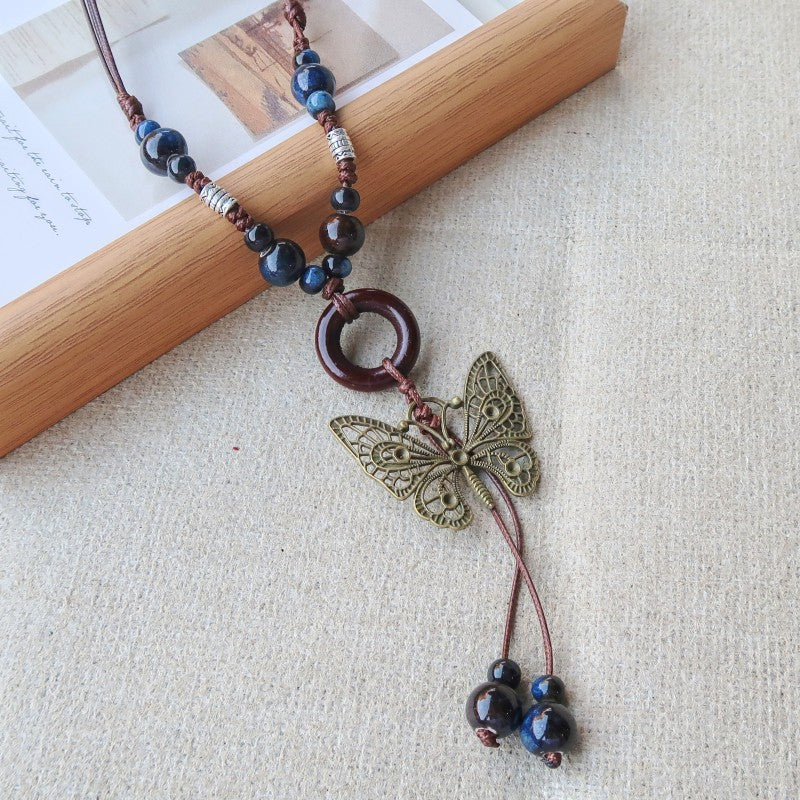Women's Vintage Ethnic Style Ceramic Long Sweater Necklace