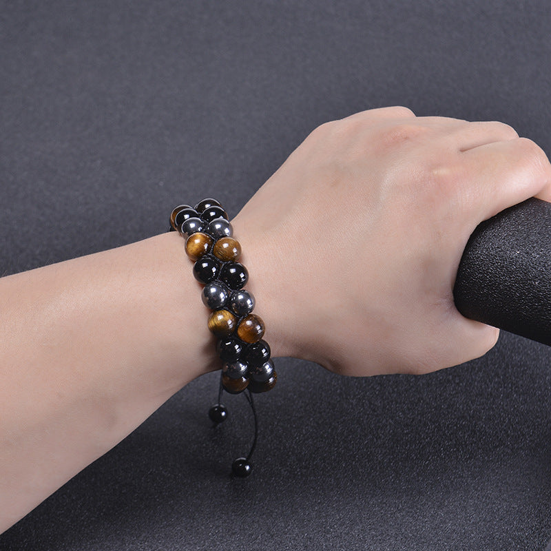 Men's Layer Black Agate Red Iron Stone Bracelets