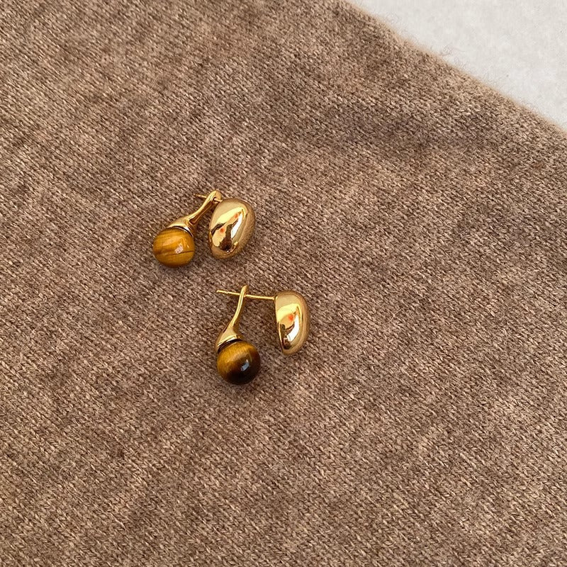 Electroplated Artificial Tigereye Clip Retro Fashion High Sense Light Rings