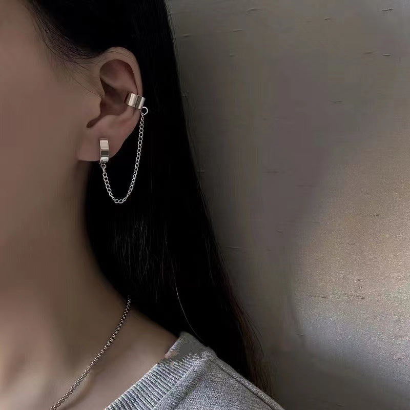 Women's Cold Style Titanium Steel Chain Ear Clip Long Stud Earrings