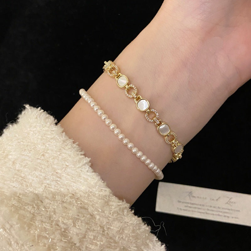 Four-leaf Flower Classic Style Light Luxury Beautiful Square Full Diamond Bracelet