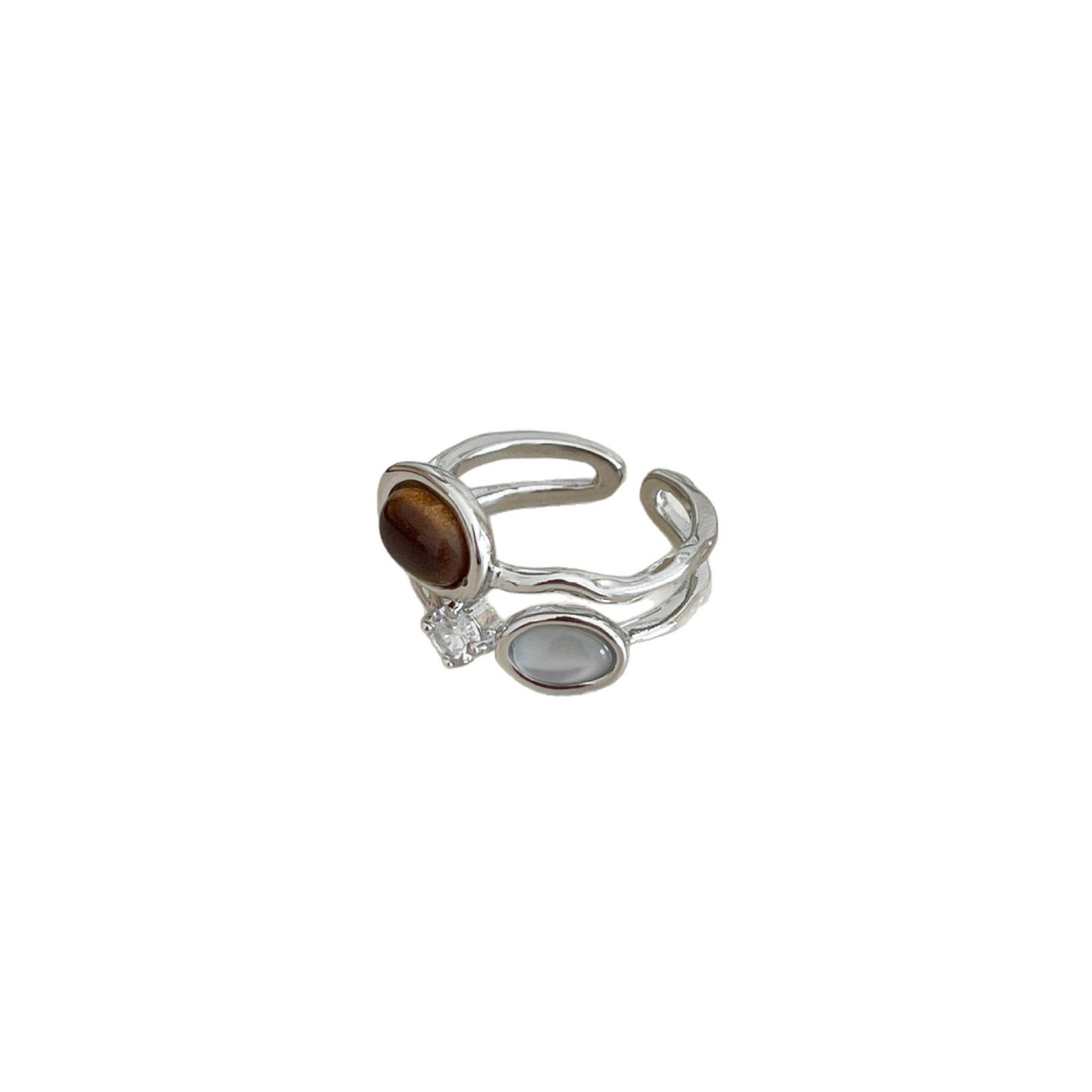 Simple Two-color Natural Stone Open Female Fashion Unique Design Finger Ring