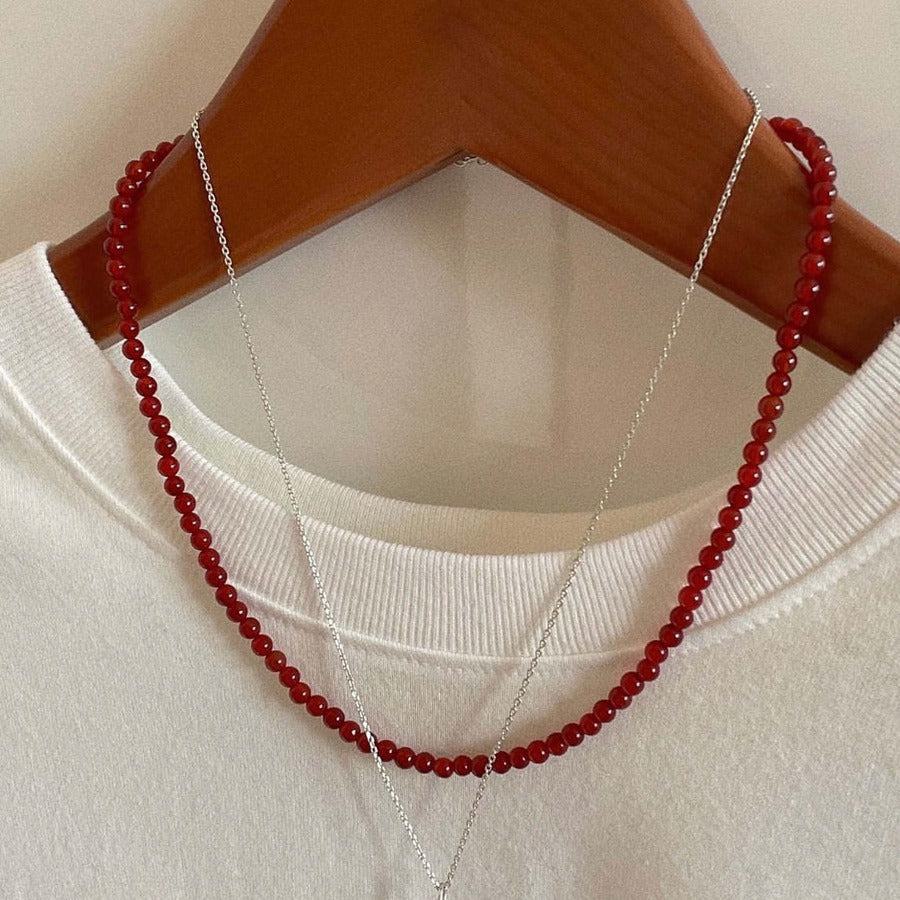 Women's White Vintage Red Agate Beaded High-grade Necklace