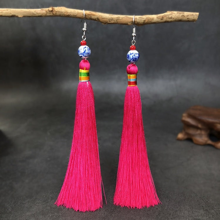 Women's Ethnic Style Tassel Classical Temperament Long Rings
