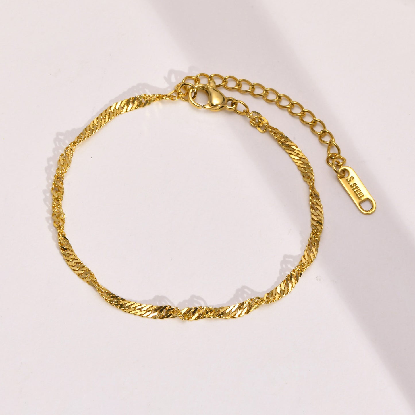 Women's Steel Water Ripple Gold Basic Style Chain Twin Bracelet
