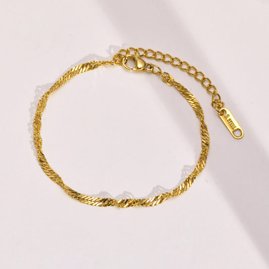 Women's Steel Water Ripple Gold Basic Style Chain Twin Bracelet