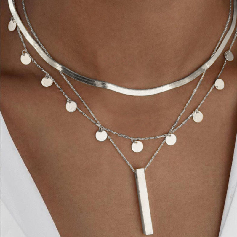 Fashion Tassel Multilayer Collarbone Round Pieces Necklace