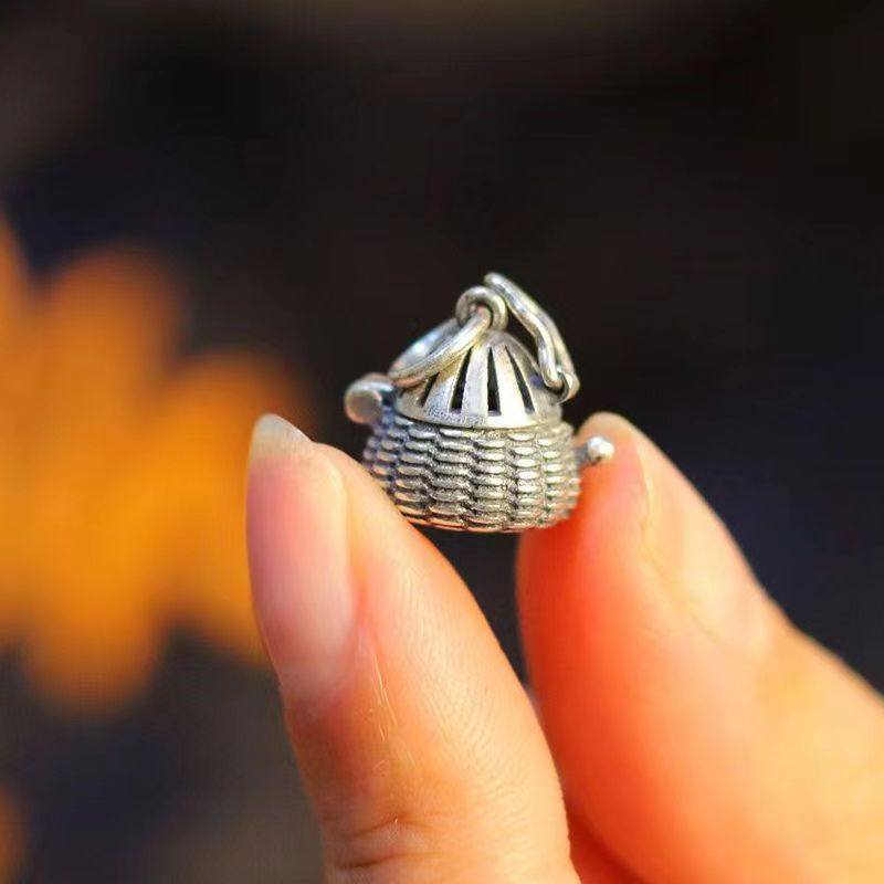 Small Fish Basket Open Vintage Sier Plated Old Matte Pendants