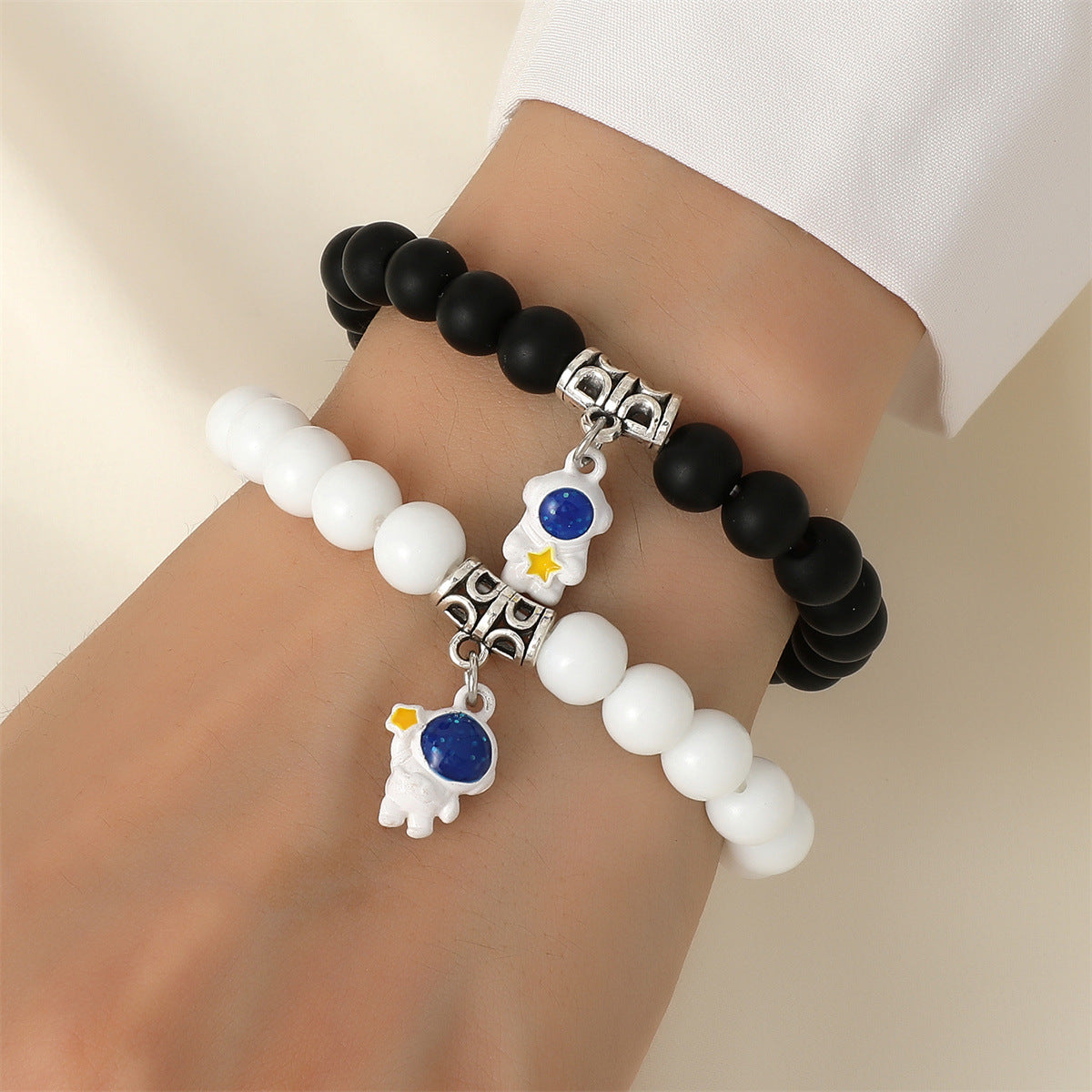 Personalized Spaceman Friendship Style Black White Color Bracelets