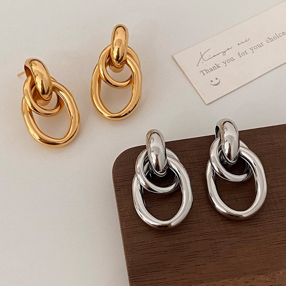 Simple High Sense Metal Personality Commuter Geometry Fashionable Temperamental Stud Earrings