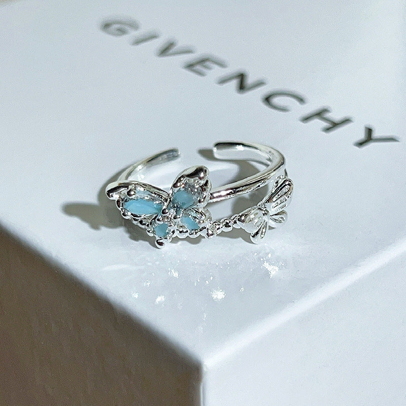 Glacier Blue Dream Cold Sea Enamel Butterfly Ring