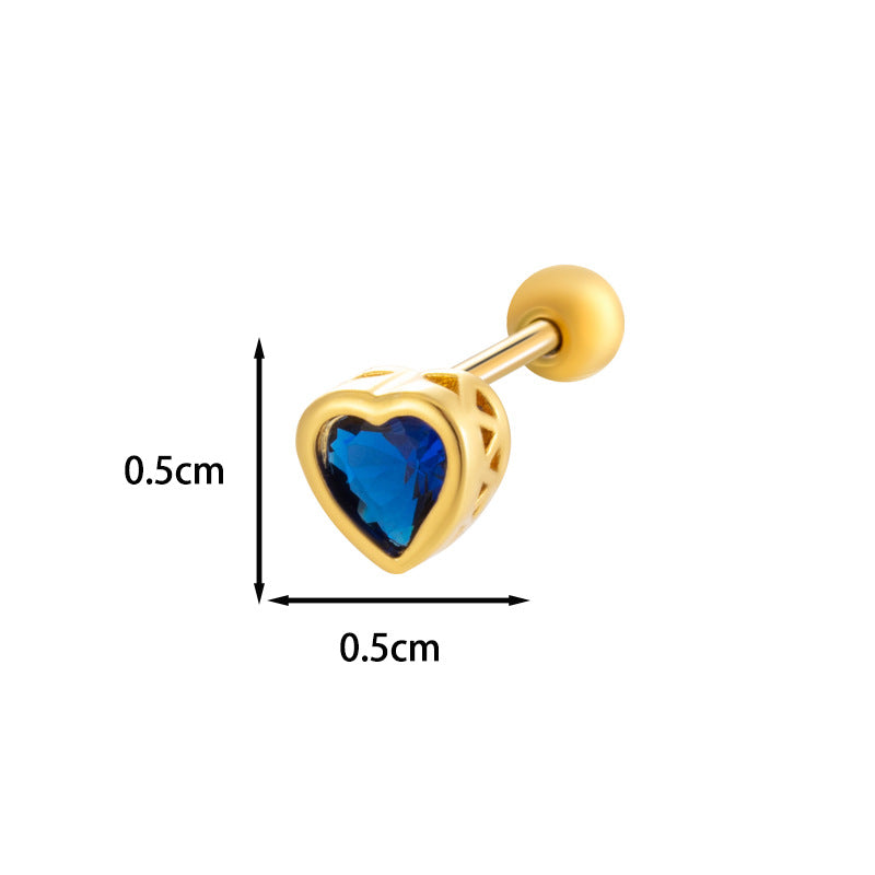 Loving Heart Zircon Ear Bone Pin Titanium Steel Screw Stud Earrings
