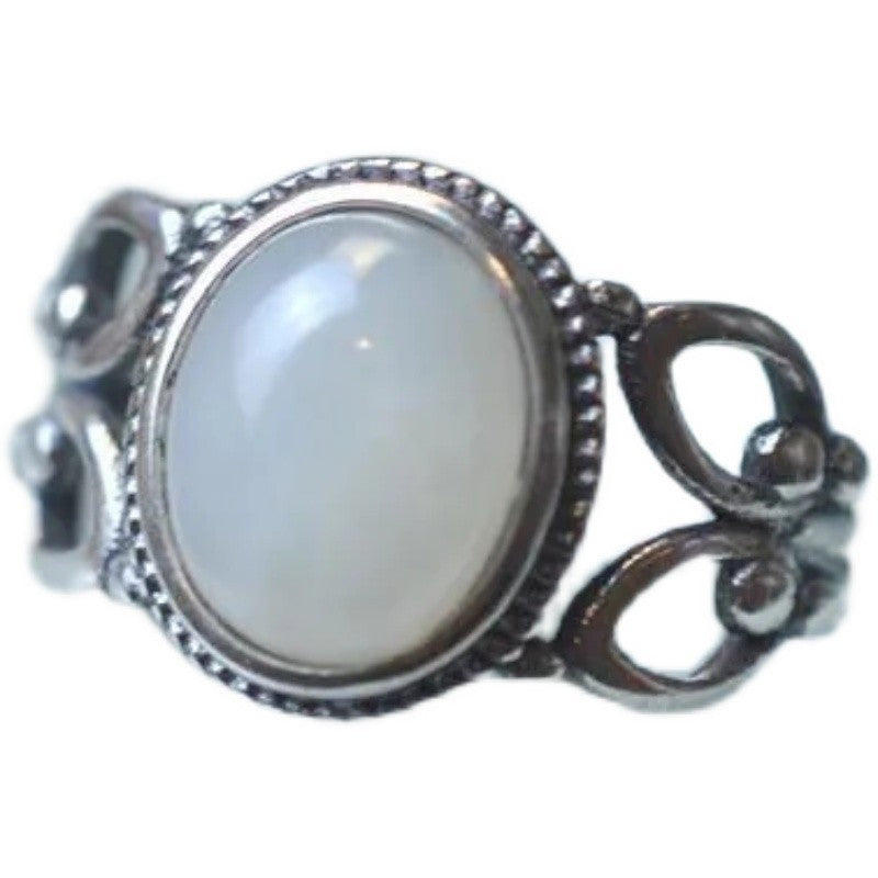Thai Sier Distressed Sterling Jade Egg Noodle Exquisite Ring