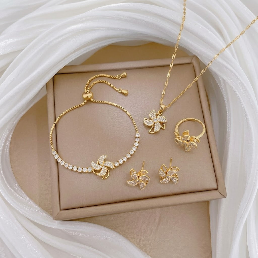 Design Rotating Bauhinia Zircon Flower Gas Clavicle Chain Necklace