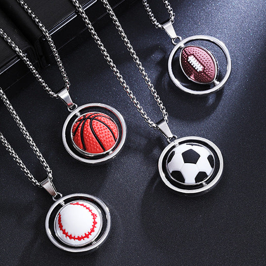 Men's Rotating Basketball Football Street Sports Gift Sweater Necklace