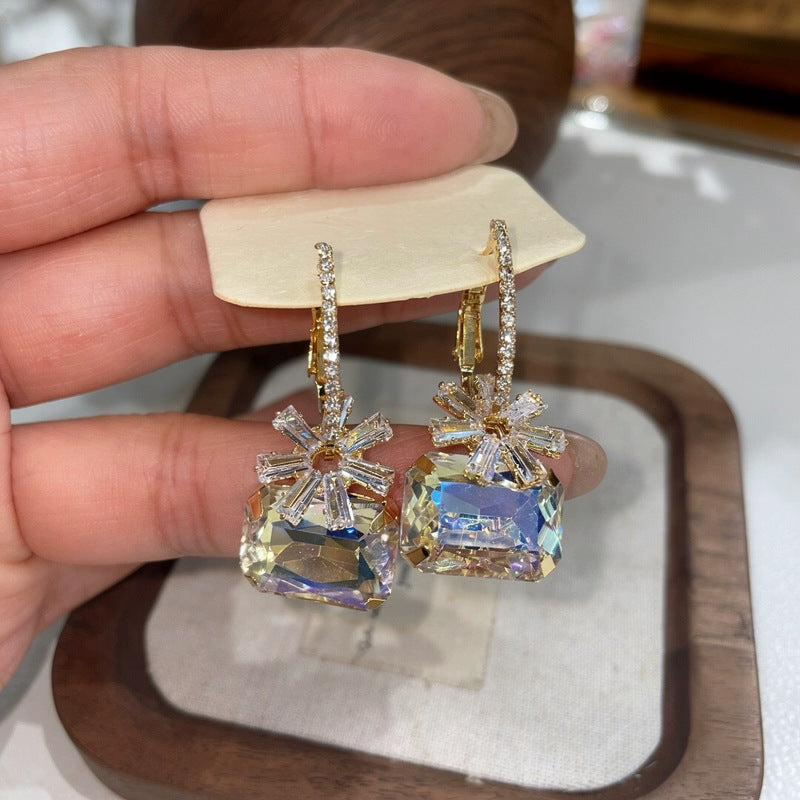 Women's Zircon Flower Square Ear Exquisite Trendy Light Luxury High-grade Stud Earrings