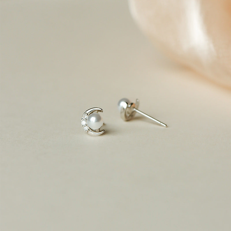 Women's Sier Moon Light Luxury Minority High-grade Zircon Stud Earrings