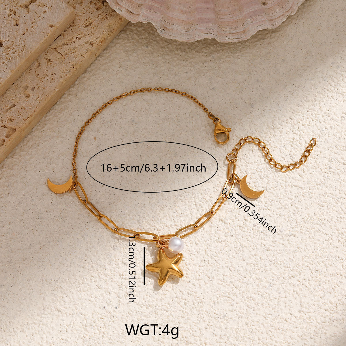 Ocean Series Starfish Pearl Stainless Steel Titanium Vacation Style High Bracelets
