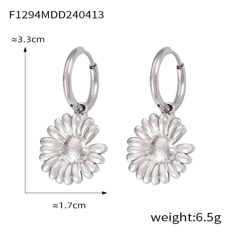 Texture Flower Design Sense Titanium Steel Gold Plated Casual Earrings