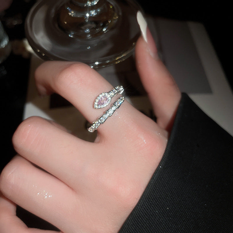 Women's Shining Diamond Snake-shaped Sier Open Advanced Texture Simple Trendy Cool Ring