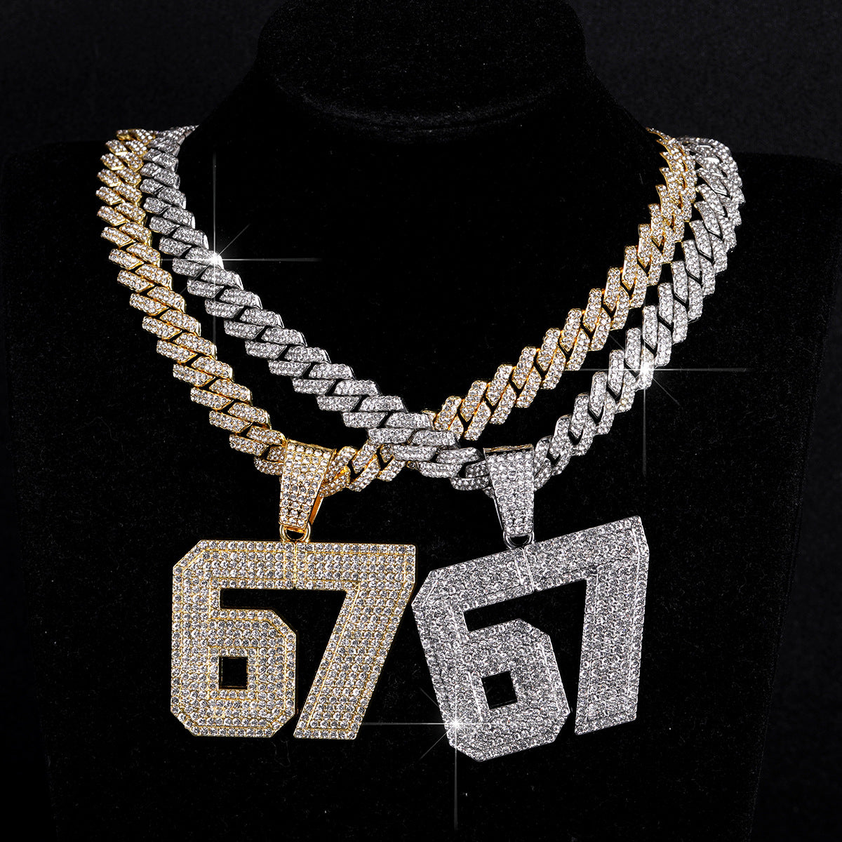 Hip Hop Cool Alloy Diamond Cuban Link Chain Necklaces