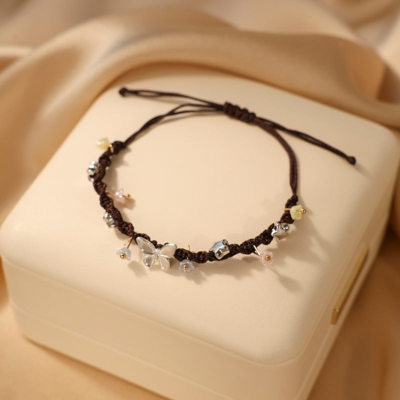Women's & Men's Fresh Imitation Crystal Bead Good-looking Tassel Woven Hand Strap Bracelets