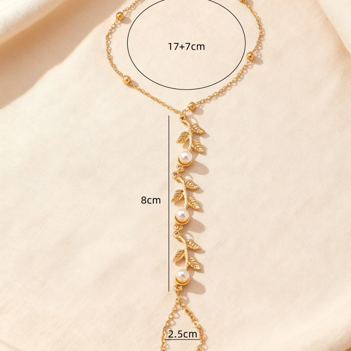 Leaves With Imitation Pearl Ornamental Tassel Bridal Bracelet