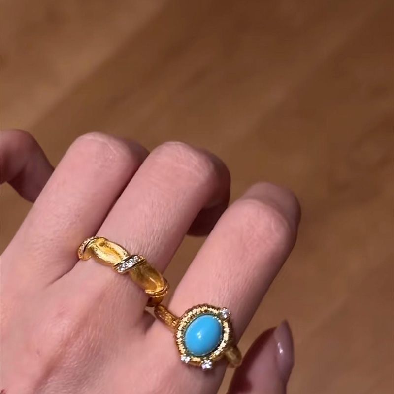 Blues Dream Golden Blue Imitation Turquoise Light Luxury Temperament Ring