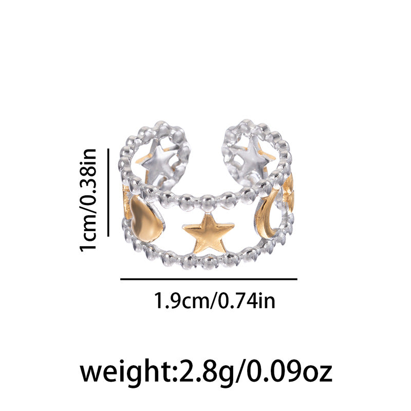 Personalized Two-color Stainless Steel Stacked Leaves Geometric Rings