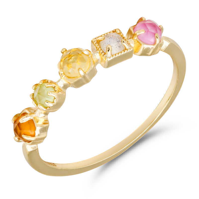 Five Irregular Colorful Colored Gems Natural Rings