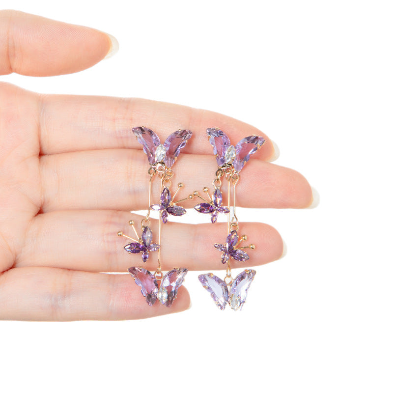 Women's Style Zircon Flower Tassel Niche Design National Elegant Refined Earrings
