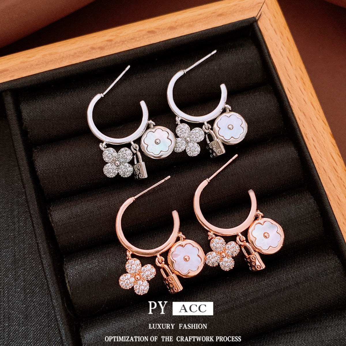Gold Sier Needle Zircon Flower Shaped Light Luxury Stud Earrings
