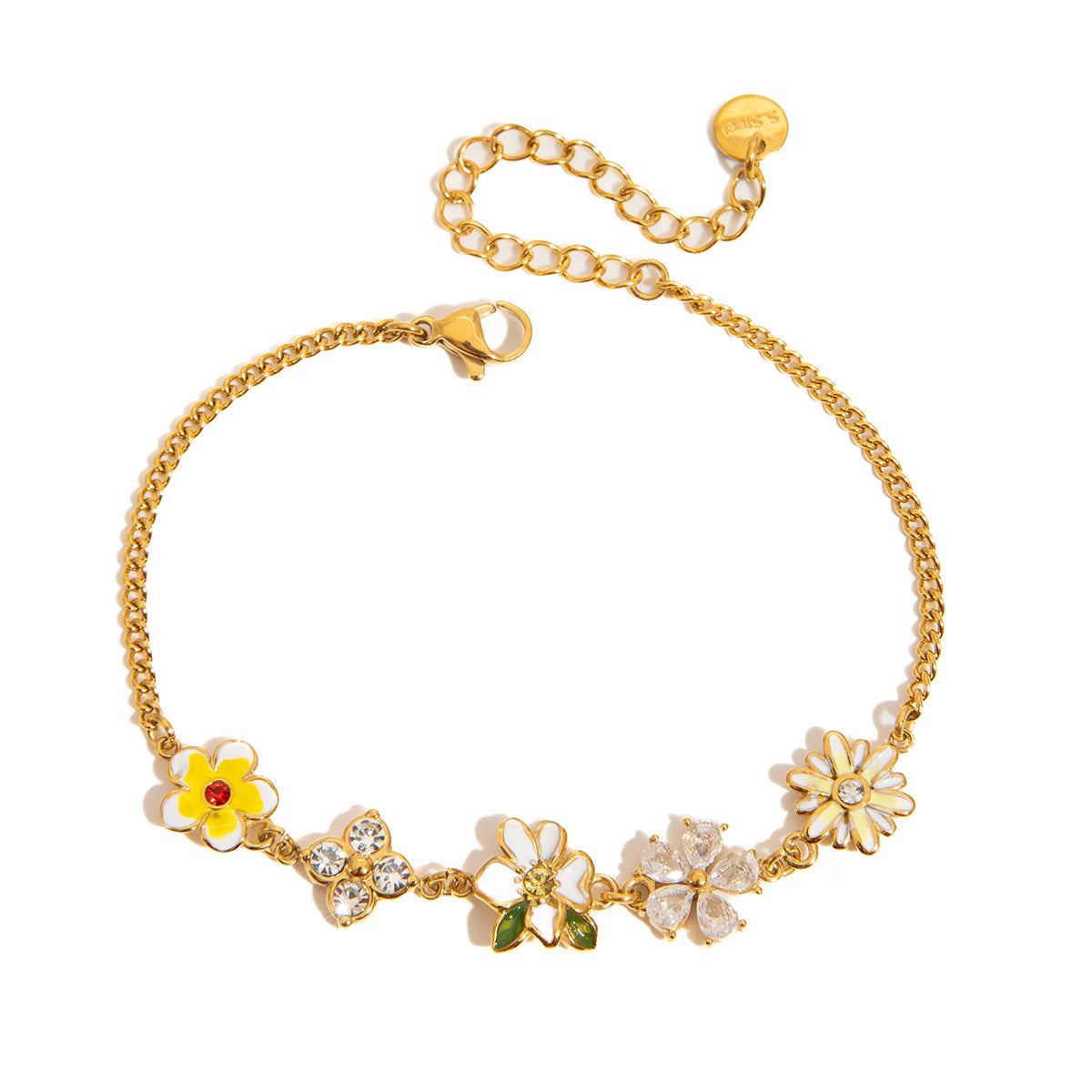 Style Niche With Zircon Flower Stainless Bracelet