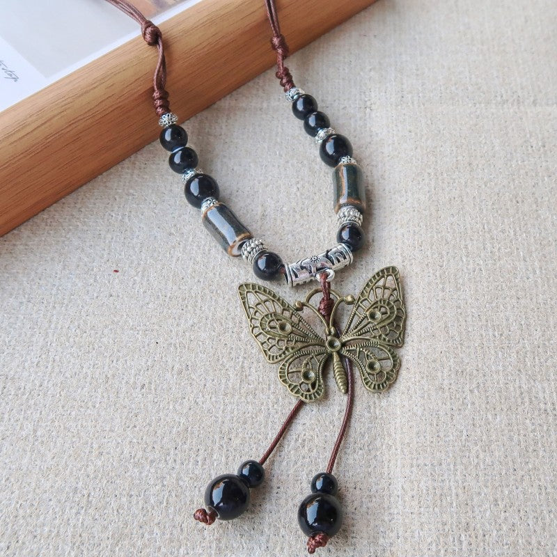 Women's Vintage Ethnic Style Ceramic Long Sweater Necklace