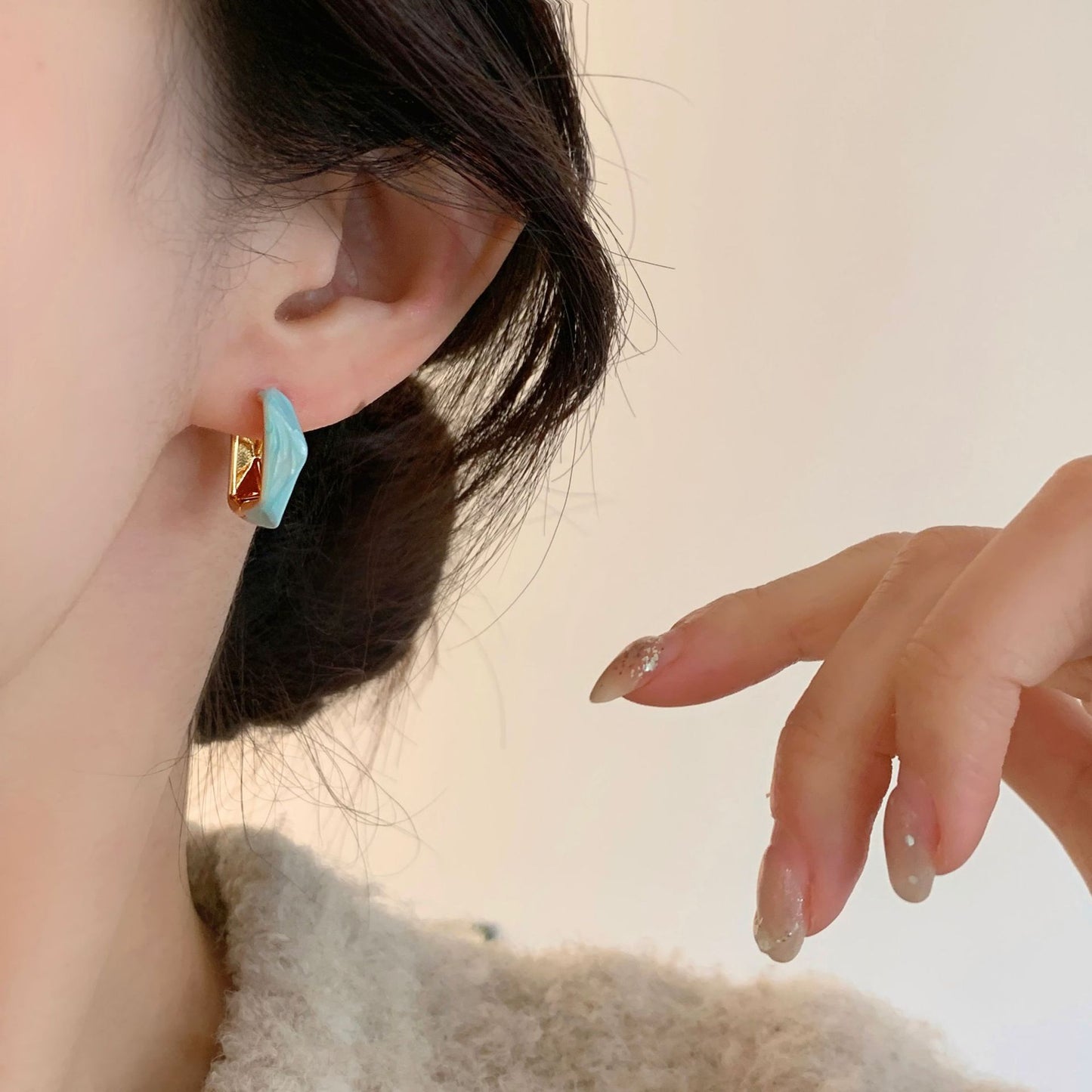 Copper Plated Real Gold Irregular Polygon Enamel Drip Glazed Color Earrings