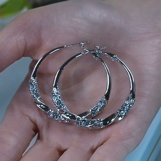 Women's Diamond Sier Exaggerated Large Hoop Shiny Design Earrings