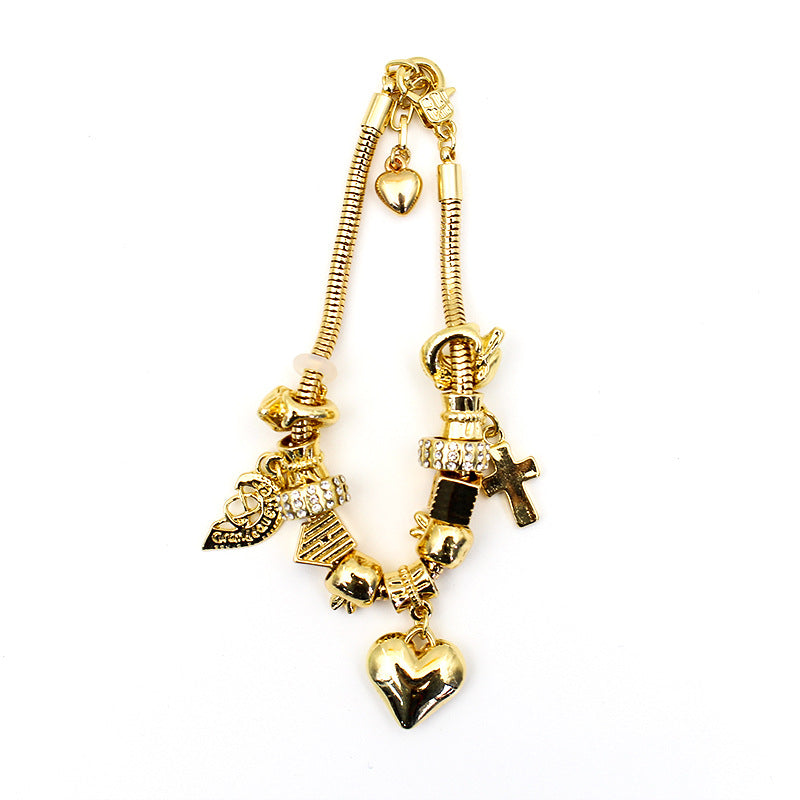 Crystal Heart-shaped Glass Bead Temperament Trend Alloy Bracelet